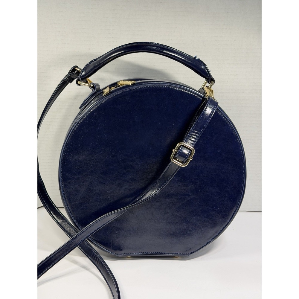 Pink Haley Navy Blue Structured Round Hat box Crossbody Bag Handbag Stylish